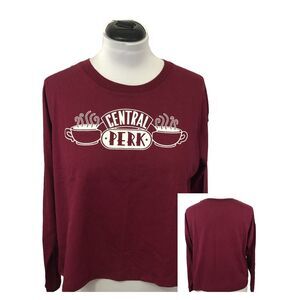Womens SZ S Friends Central Perk Graphic Long Sleeve‎ Shirt Merlot Red NWT